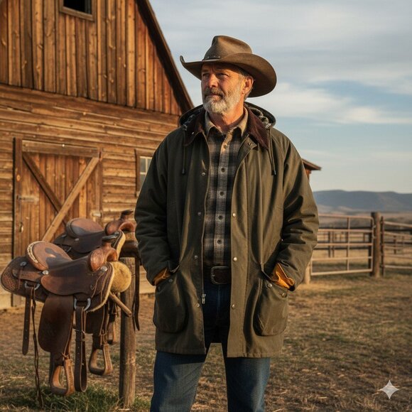 VTG Lavenir Wax Chore Coat Men 36 Military Green LS Lined Cotton Equestrian Hood - Picture 1 of 16